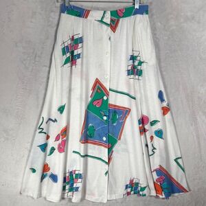 Vintage Knit A-Line Midi Skirt 16 Size M Novelty Graphic Heart Memphis Whimsy